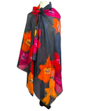 Paréo de soie Noir tutti frutti - Soierie Huo