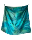 Foulard carré de soie feuilles fond marin - Soierie Huo