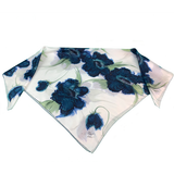 Foulard carré de soie blanc fleurs marines - Soierie Huo