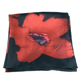 Foulard carré de soie noir fleurs rouges - Soierie Huo