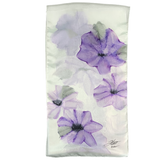 White silk scarf with mauve flowers - Soierie Huo