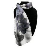 White silk scarf with black flowers - Soierie Huo