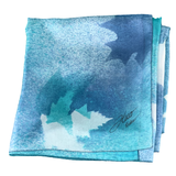 Foulard carré de soie érable turquoise - Soierie Huo