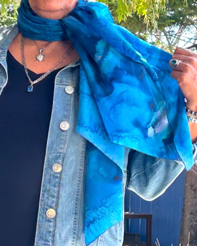 Paréo de soie Bleu jeans bleu