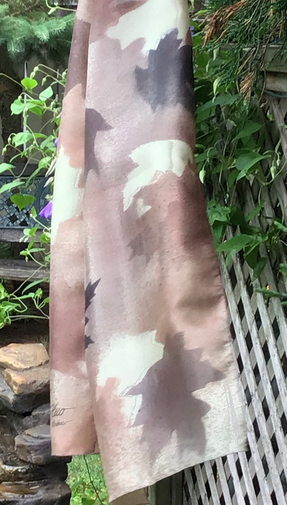 Brown maple silk scarf - Soierie Huo