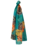 Silk scarf Deep teal with colorful flowers - Soierie Huo