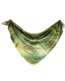 Square silk scarf with kaki kiwi leaves - Soierie Huo