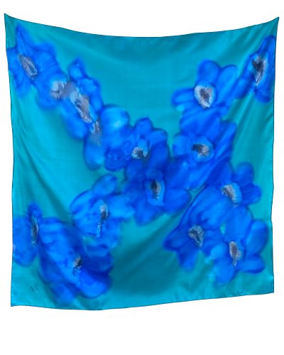 Foulard carré de soie Fleurs de lagon - Soierie Huo