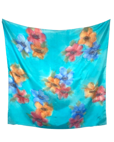 Foulard carré de soie Fleuri ara - Soierie Huo