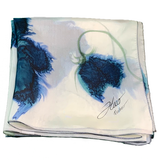 Foulard carré de soie blanc fleurs marines - Soierie Huo