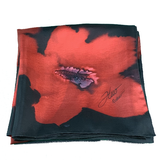 Black silk square scarf with red flowers - Soierie Huo