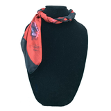 Foulard carré de soie noir fleurs rouges - Soierie Huo