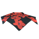 Foulard carré de soie noir fleurs rouges - Soierie Huo