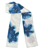 Écharpe en soie blanc fleurs marines - Soierie Huo