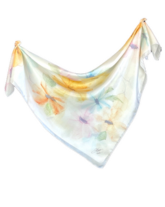 Foulard carré de soie Marguerites pastel - Soierie Huo