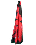 Écharpe en soie noir fleurs rouges - Soierie Huo