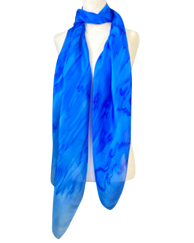 Hand-painted silk sarong Ultramarine waves - Soierie Huo