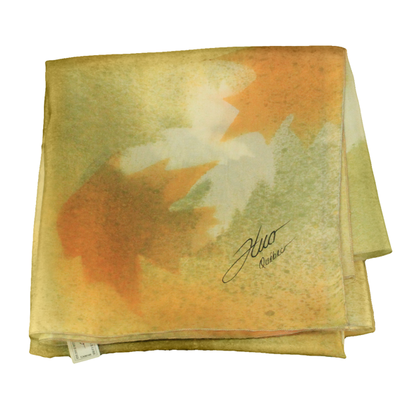 Foulard carré de soie érable jaune et vert - Soierie Huo