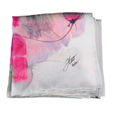 Foulard carré de soie blanc fleurs roses - Soierie Huo