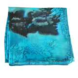 Foulard carré de soie émeraude fleurs marines - Soierie Huo