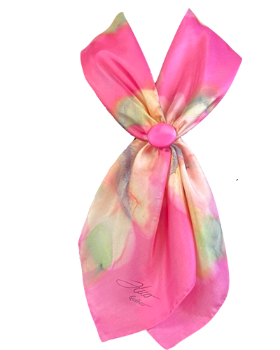 Foulard carré de soie Rose au jardin de mes amours - Soierie Huo