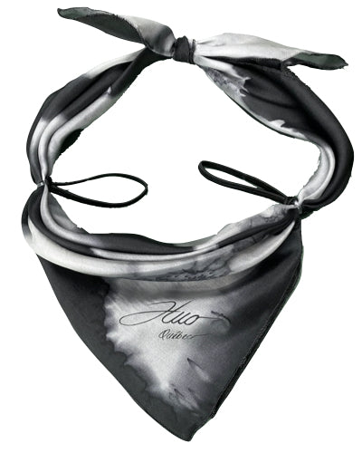 Mask, Silk face cover Black silk grey flowers - Soierie Huo